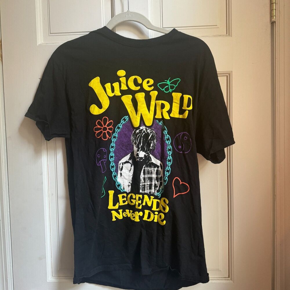 Juice World Mens Black Short Sleeve Graphic Legends Never Die Shirt Size Medium